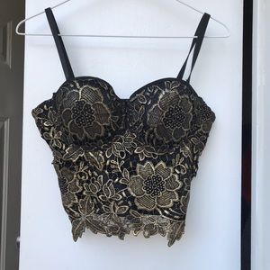 Gold floral embroidered top